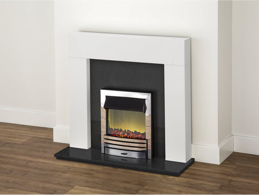 Miami Fireplace Suite in Pure White and Granite with Eclipse Electric Fire in Chrome, 48 Inch