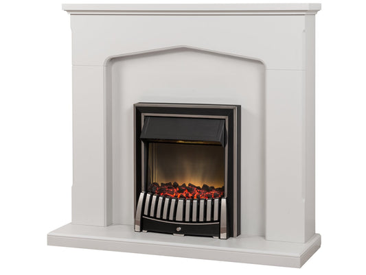 Cotswold Fireplace Suite in Stone Effect with Elan Electric Fire in Chrome, 48 Inch