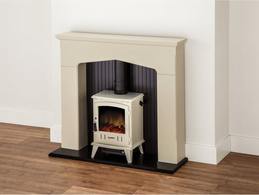 Ludlow Stove Suite in Stone Effect with Aviemore Electric Stove in Cream Enamel, 48 Inch