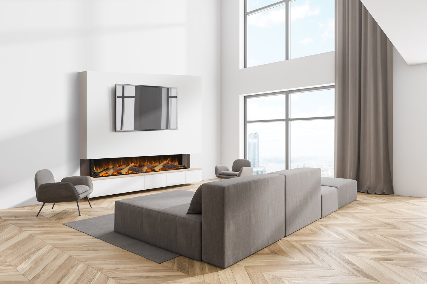 NERO 1500 - Electric Media Wall Fireplace with Remote Control