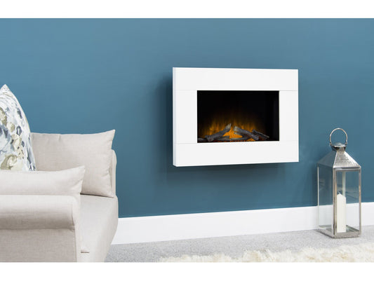 Carina Electric Wall Mounted Fire with Logs & Remote Control in Pure White, 32 Inch