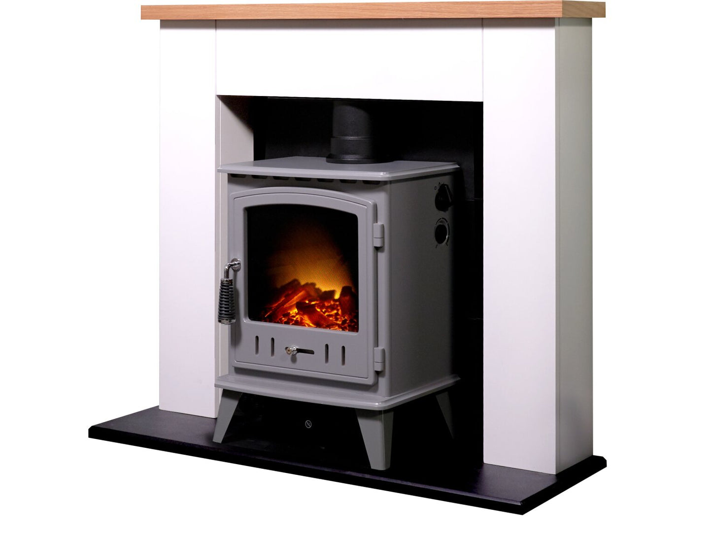 Chester Stove Suite in Pure White with Aviemore Electric Stove in Grey Enamel, 39 Inch