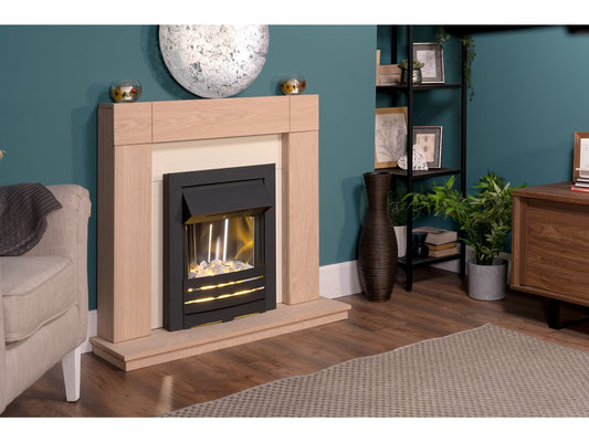 Malmo in Oak & Black/Cream with Helios Electric Fire in Black, 39 Inch