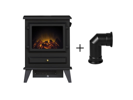 Hudson Electric Stove in Black with Angled Stove Pipe