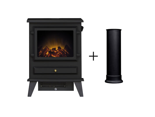 Hudson Electric Stove in Black with Straight Stove Pipe