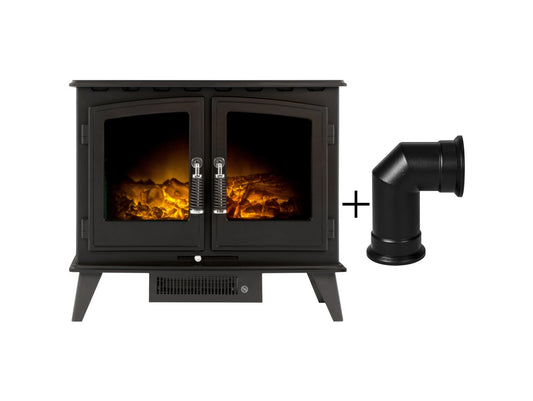 Woodhouse Electric Stove in Black with Angled Stove Pipe