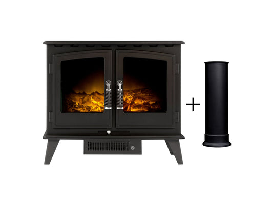 Woodhouse Electric Stove in Black with Straight Stove Pipe