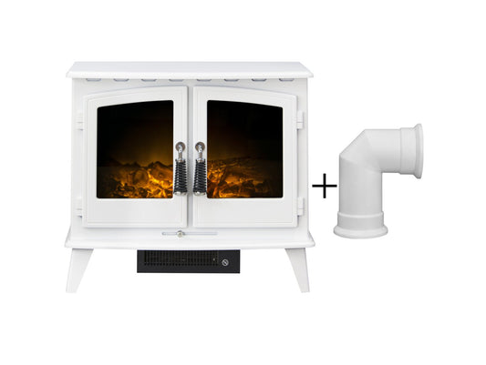 Woodhouse Electric Stove in Pure White with Angled Stove Pipe in Pure White