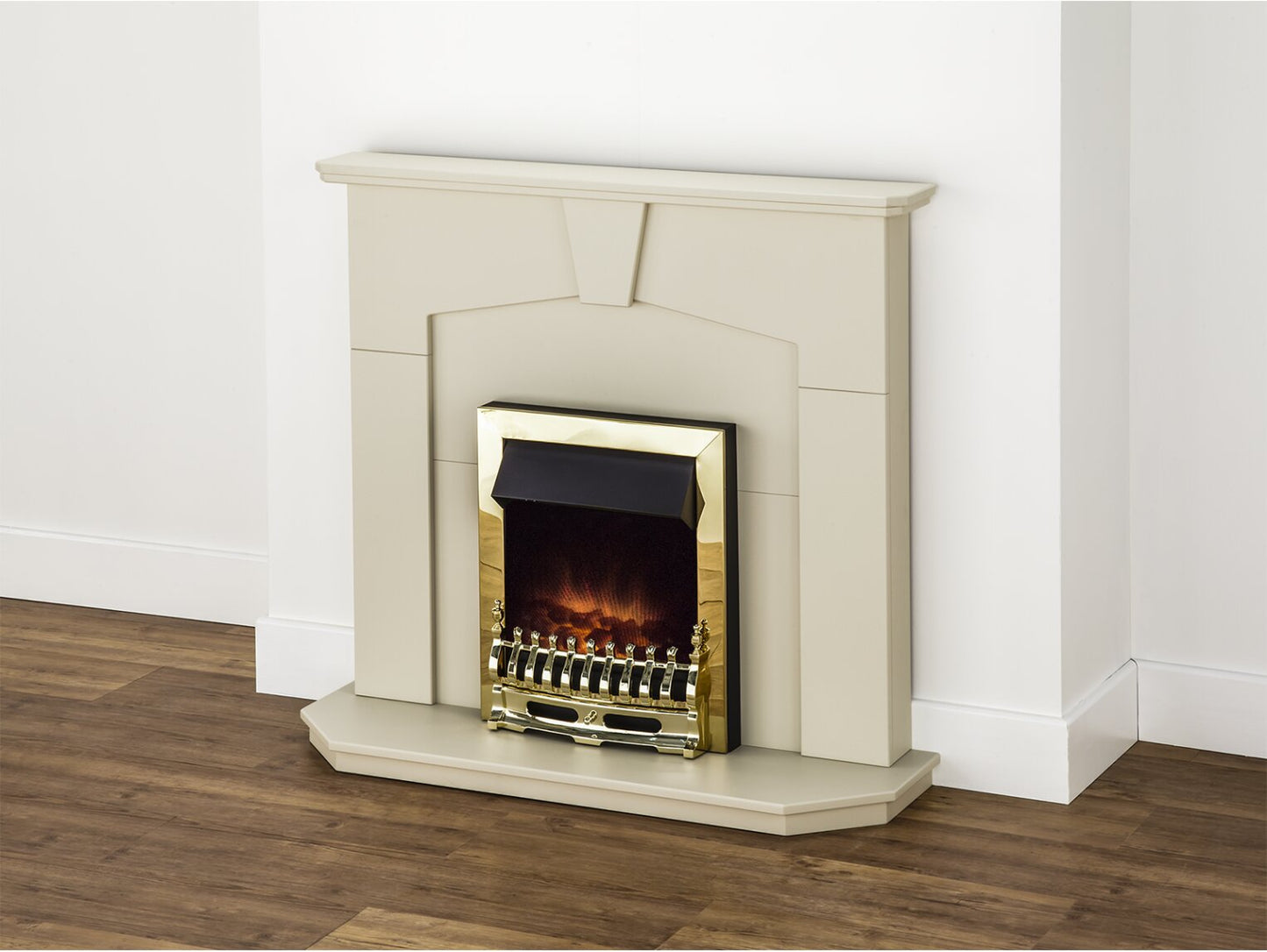 Abbey Fireplace Suite in Stone Effect with Blenheim Electric Fire in Brass, 48 Inch