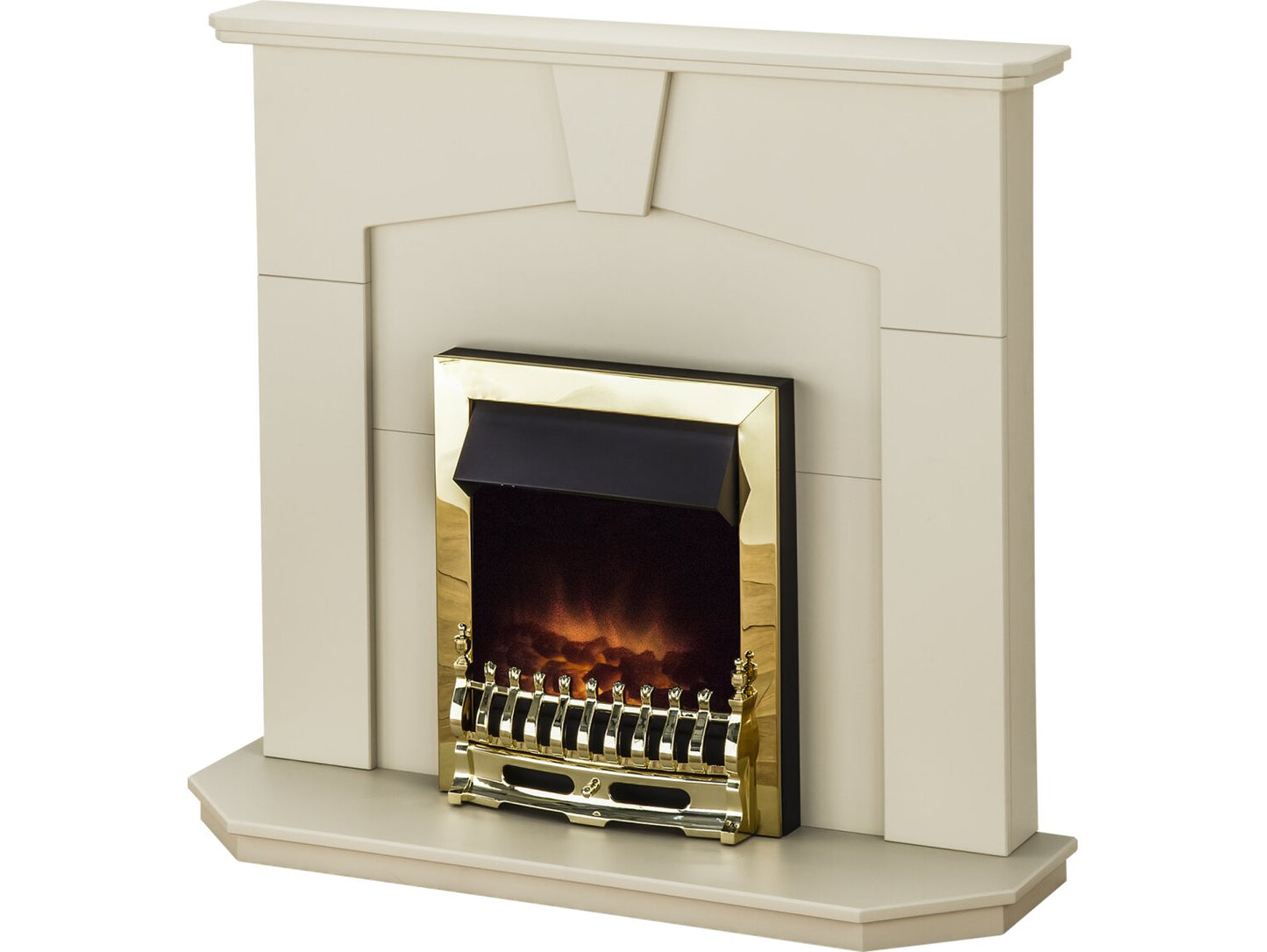 Abbey Fireplace Suite in Stone Effect with Blenheim Electric Fire in Brass, 48 Inch