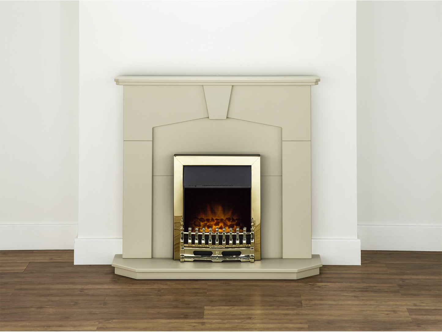 Abbey Fireplace Suite in Stone Effect with Blenheim Electric Fire in Brass, 48 Inch