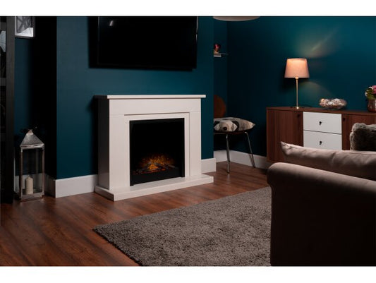 Brixton White Marble Fireplace with Ontario Black Electric Fire, 43 Inch