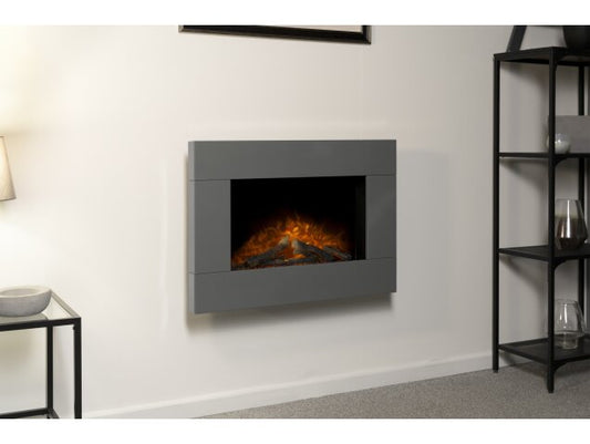 Carina Electric Wall Mounted Fire with Logs & Remote Control in Satin Grey, 32 Inch