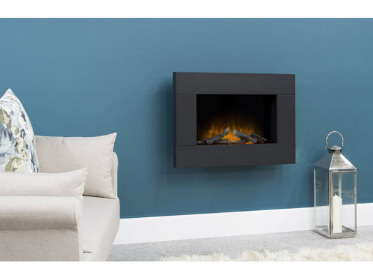 Carina Electric Wall Mounted Fire with Logs & Remote Control in Black, 32 Inch