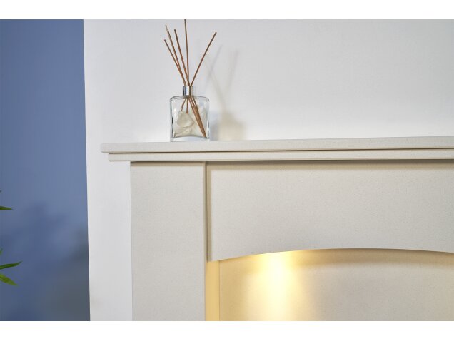 Naples White Marble Fireplace with Downlights & Colorado Brushed Steel Bio Ethanol Fire, 48 Inch