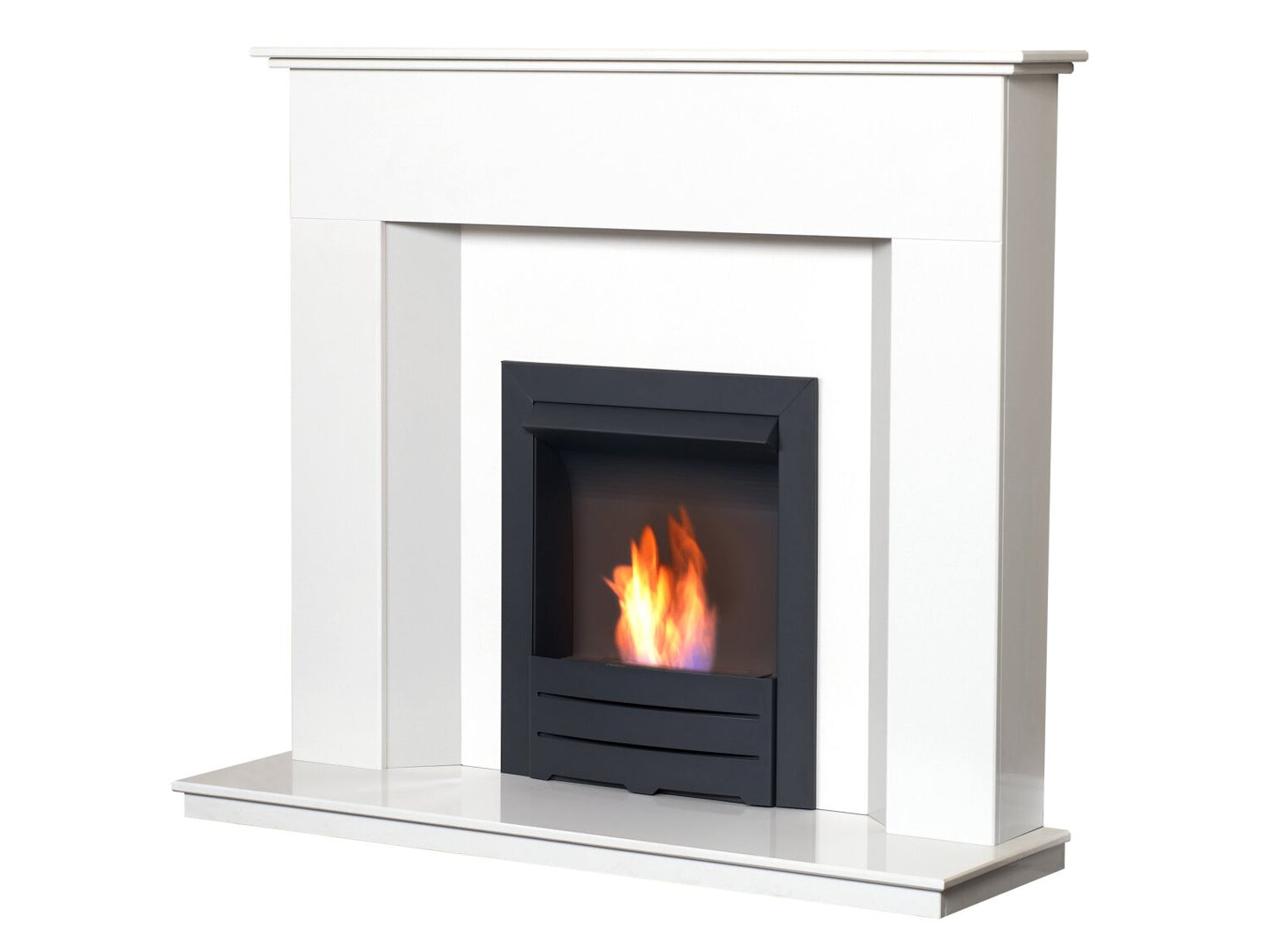 Alora Crystal White Marble Fireplace with Colorado Black Bio Ethanol Fire, 48 Inch