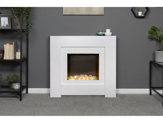 Brooklyn Electric Fireplace Suite in Pure White, 30 Inch