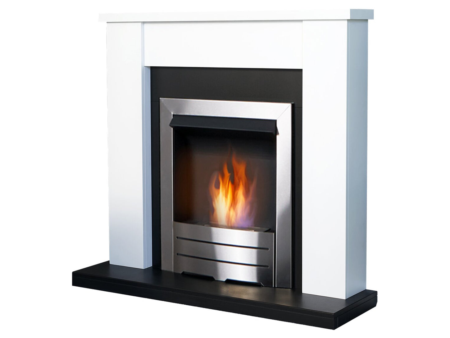 Solus Fireplace in Black & White with Colorado Bio Ethanol Fire in Brushed Steel, 39 Inch