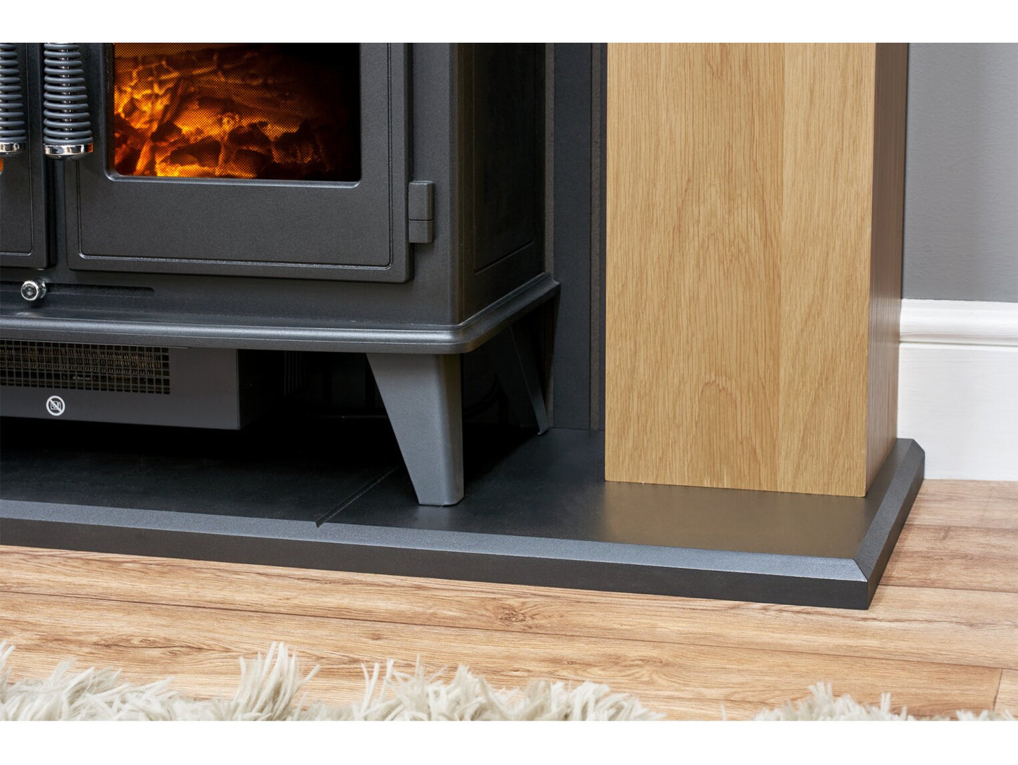 Innsbruck Stove Fireplace in Oak with Woodhouse Electric Stove in Black, 45 Inch