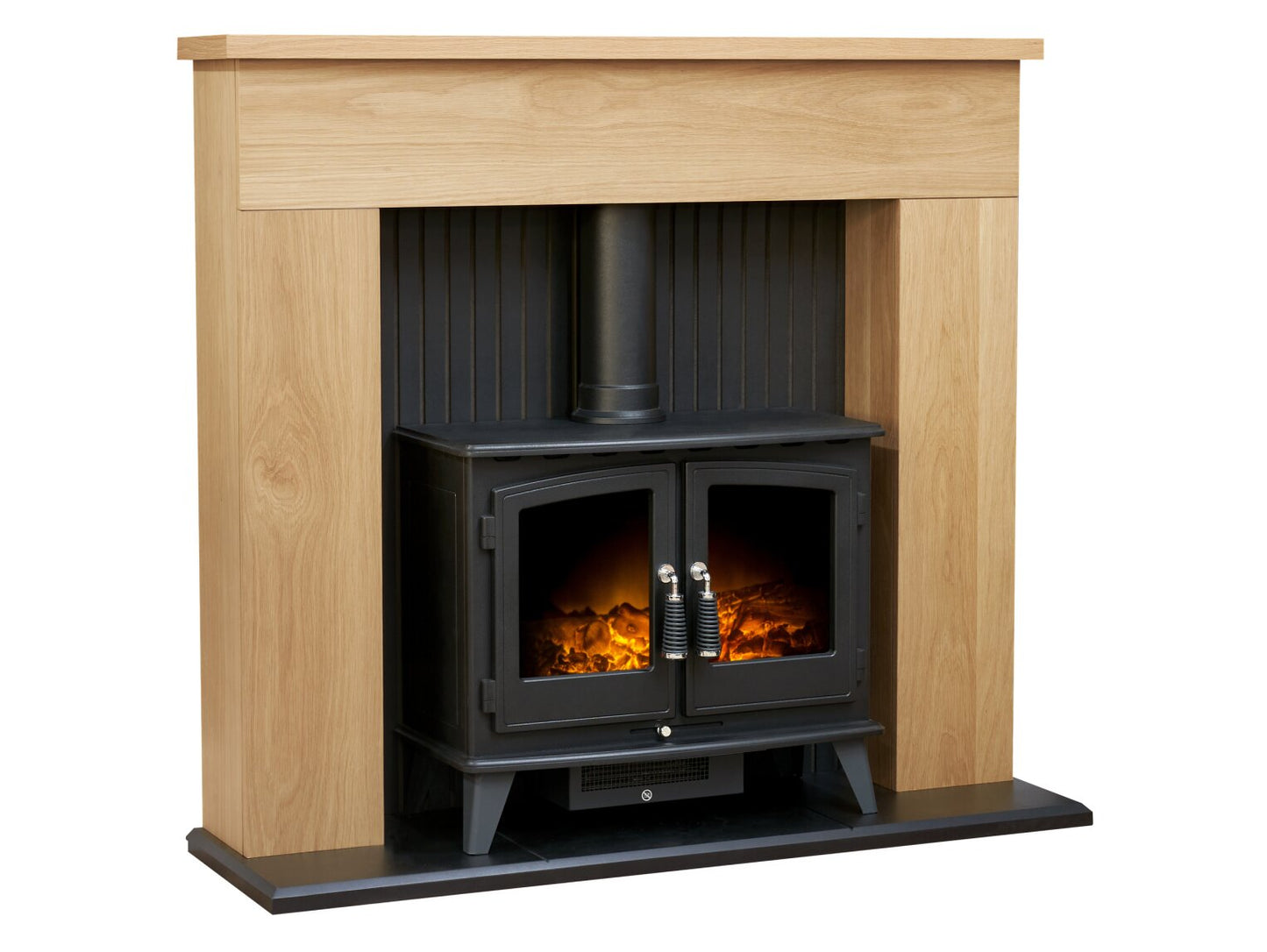 Innsbruck Stove Fireplace in Oak with Woodhouse Electric Stove in Black, 45 Inch