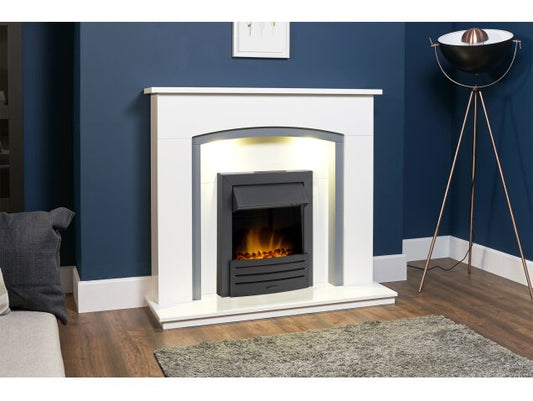 Tuscany Fireplace in Pure White & Grey with Eclipse Electric Fire in Black, 48 Inch