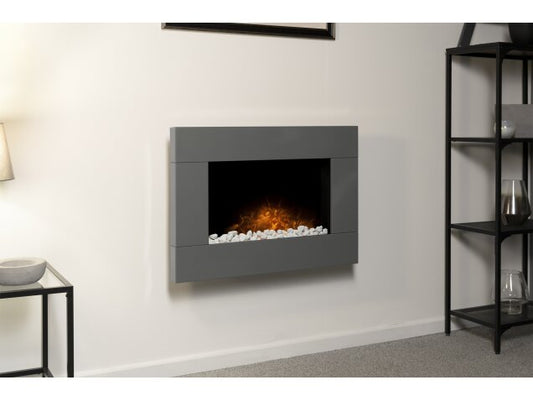 Carina Electric Wall Mounted Fire with Pebbles & Remote Control in Satin Grey, 32 Inch