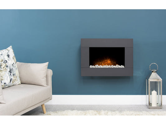 Carina Electric Wall Mounted Fire with Pebbles & Remote Control in Black, 32 Inch