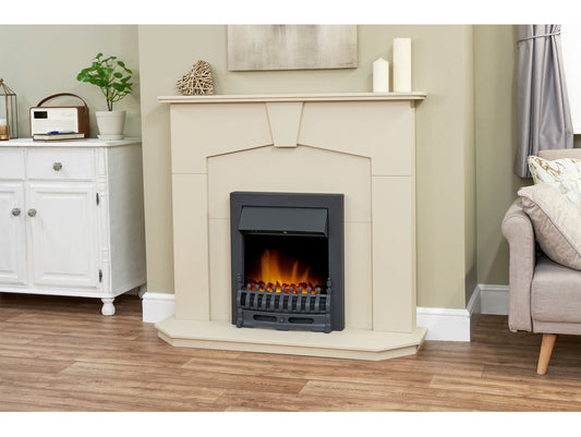 Abbey Fireplace in Stone Effect with Blenheim Electric Fire in Black, 48 Inch