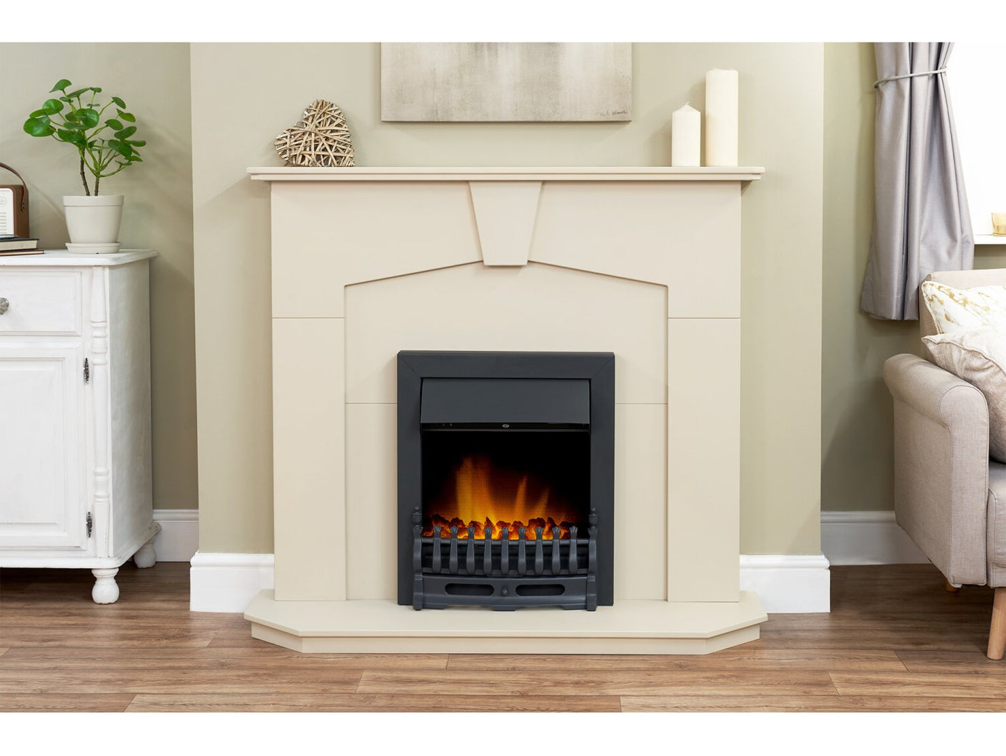 Abbey Fireplace in Stone Effect with Blenheim Electric Fire in Black, 48 Inch