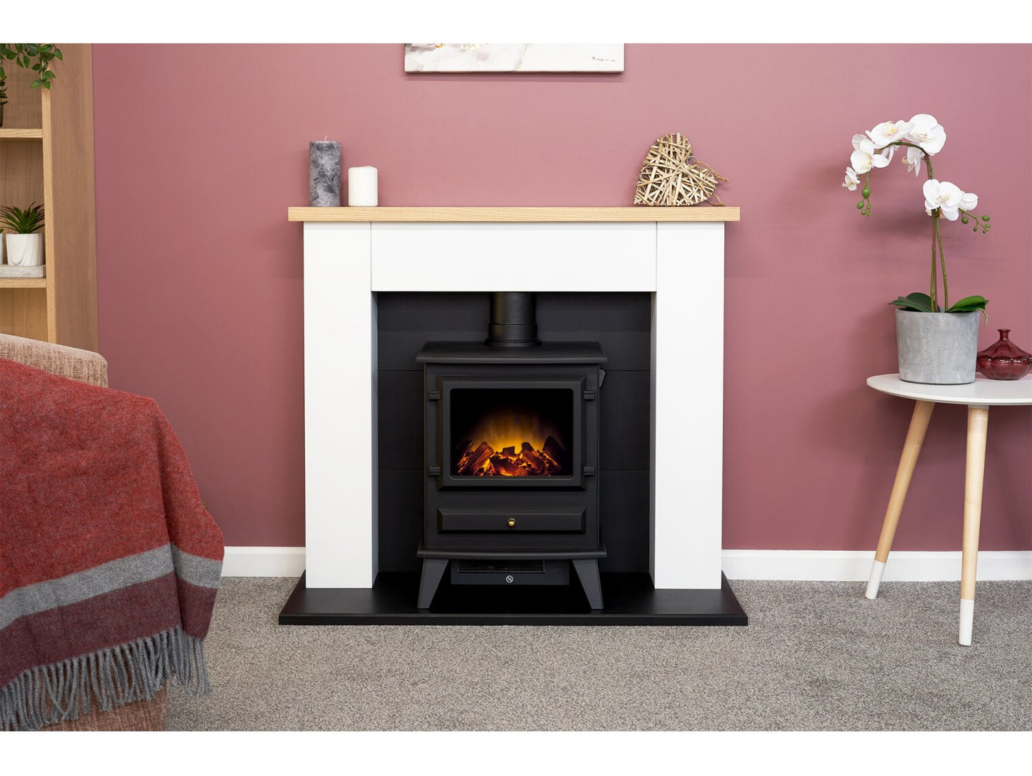 Chester Fireplace in Pure White with Hudson Electric Stove in Black, 39 Inch