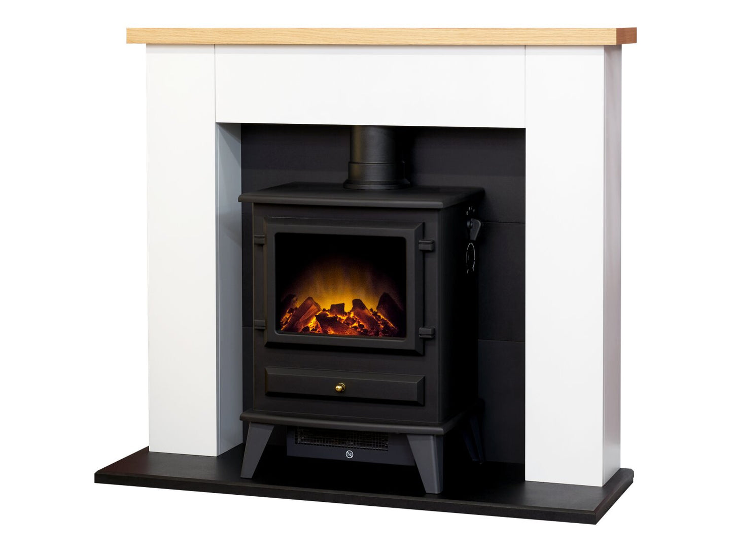 Chester Fireplace in Pure White with Hudson Electric Stove in Black, 39 Inch