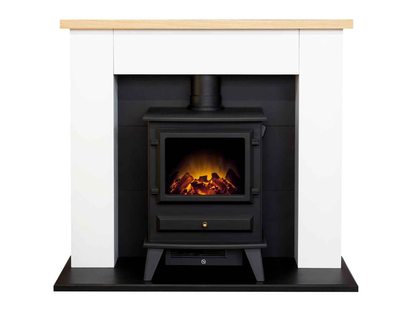 Chester Fireplace in Pure White with Hudson Electric Stove in Black, 39 Inch