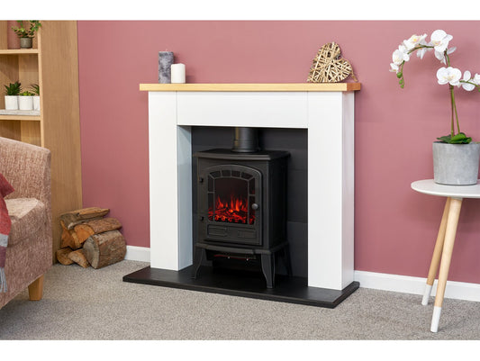 Chester Fireplace in Pure White with Sureflame Ripon Electric Stove in Black, 39 Inch