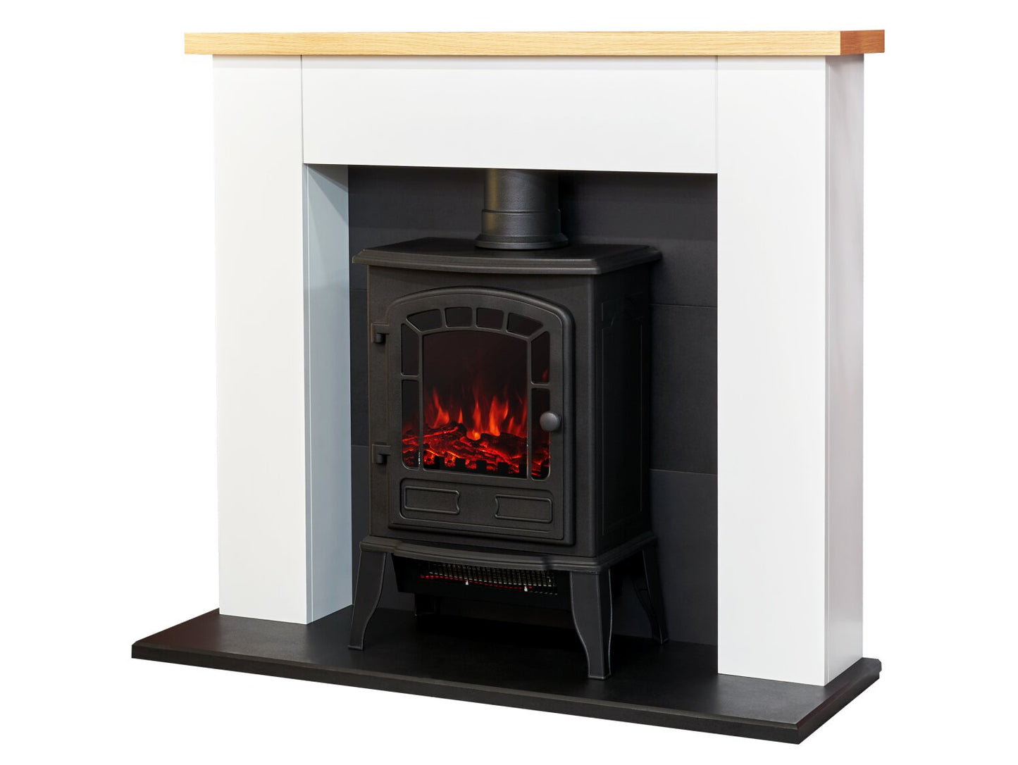 Chester Fireplace in Pure White with Sureflame Ripon Electric Stove in Black, 39 Inch