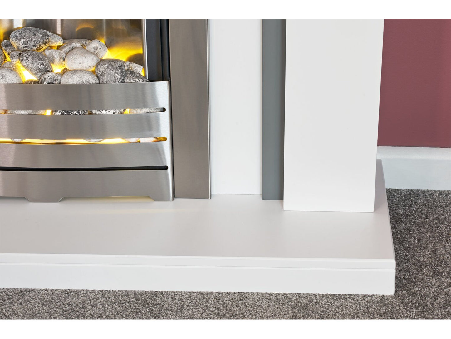 Chilton Fireplace in Pure White & Grey with Helios Electric Fire in Brushed Steel, 39 Inch