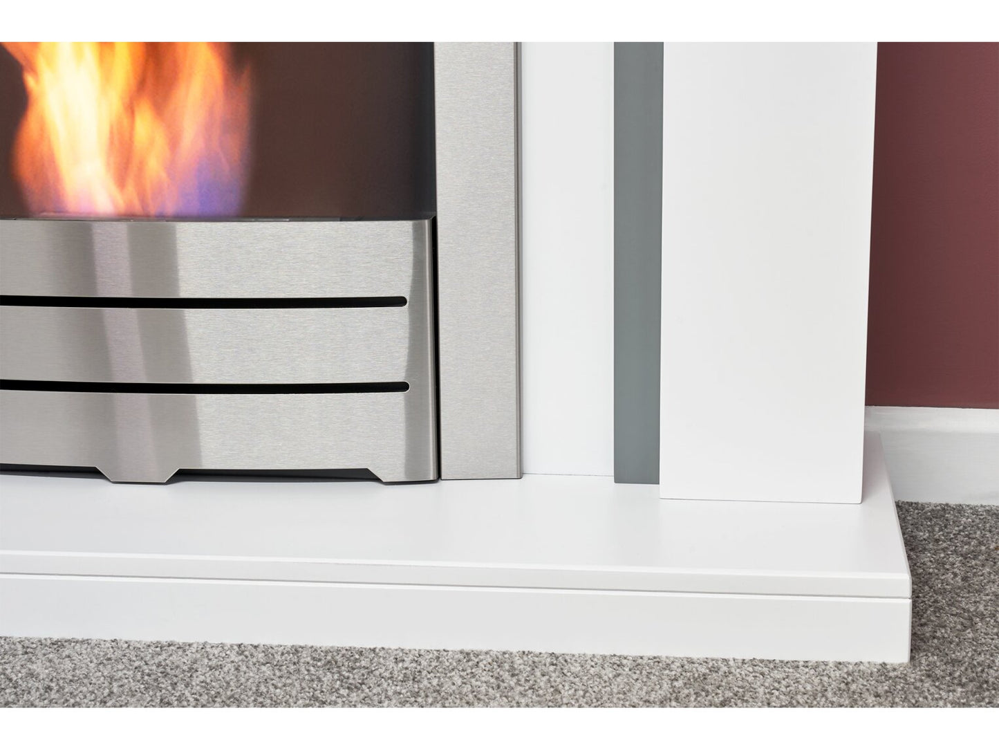 Chilton Fireplace in Pure White & Grey with Colorado Bio Ethanol Fire in Brushed Steel, 39 Inch