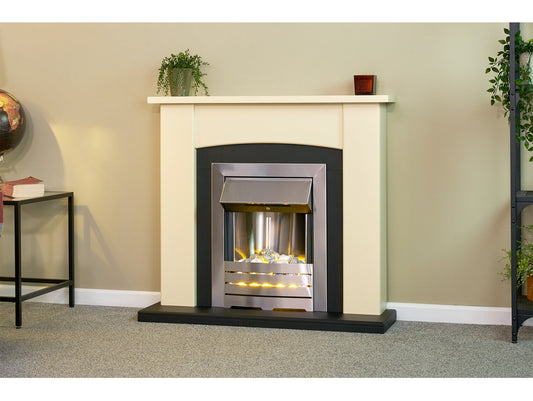 Holden Fireplace in Cream & Black with Helios Electric Fire in Brushed Steel, 39 Inch