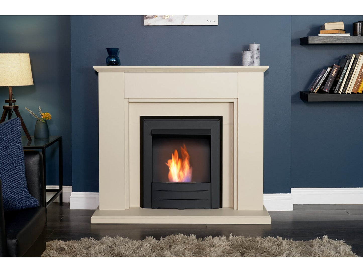 Greenwich Fireplace Suite in Stone Effect with Colorado Bio Ethanol Fire in Black, 45 Inch