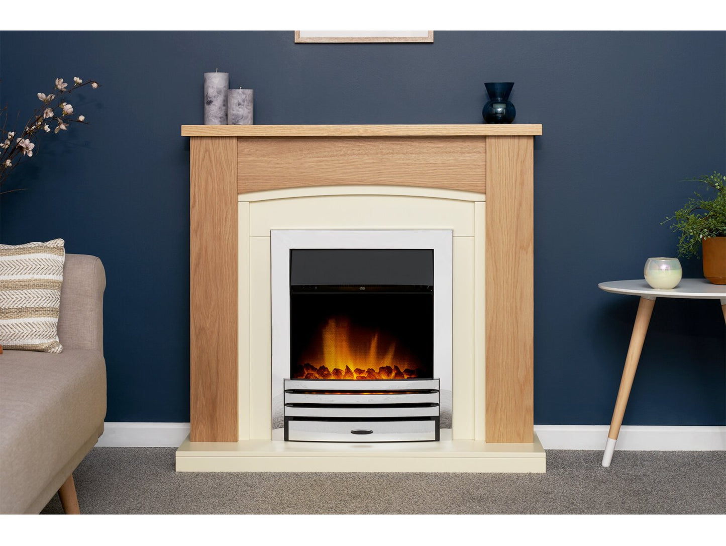 Chilton Fireplace in Oak & Cream with Eclipse Electric Fire in Chrome, 39 Inch