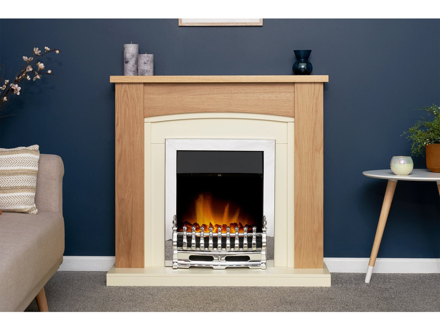 Chilton Fireplace in Oak & Cream with Blenheim Electric Fire in Chrome, 39 Inch