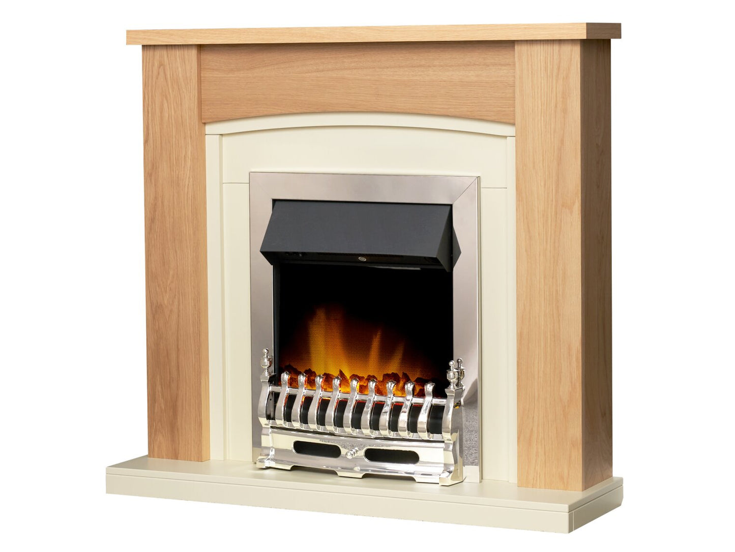 Chilton Fireplace in Oak & Cream with Blenheim Electric Fire in Chrome, 39 Inch