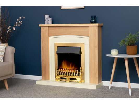 Chilton Fireplace in Oak & Cream with Blenheim Electric Fire in Brass, 39 Inch