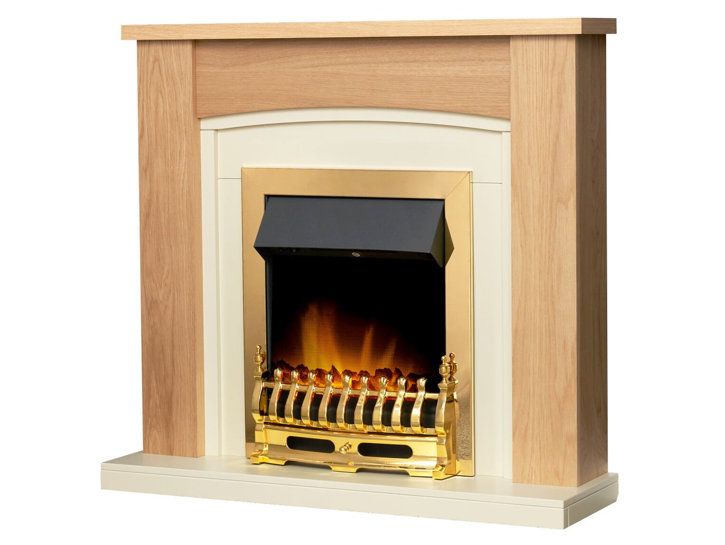 Chilton Fireplace in Oak & Cream with Blenheim Electric Fire in Brass, 39 Inch