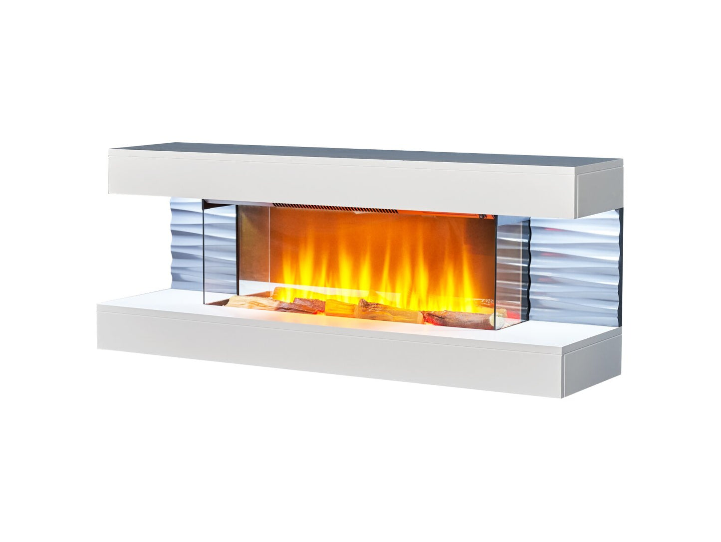 Sureflame WM-9332 Electric Wall Fireplace Suite with Downlights & Remote in Pure White