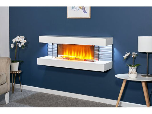 Sureflame WM-9332 Electric Wall Fireplace Suite with Downlights & Remote in Pure White