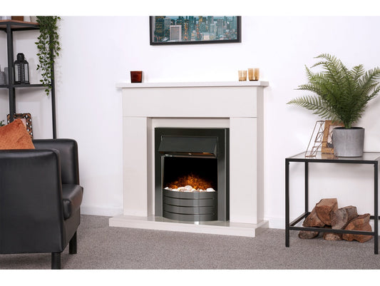 Lomond White Marble Fireplace with Comet Electric Fire in Black Nickel, 39 Inch