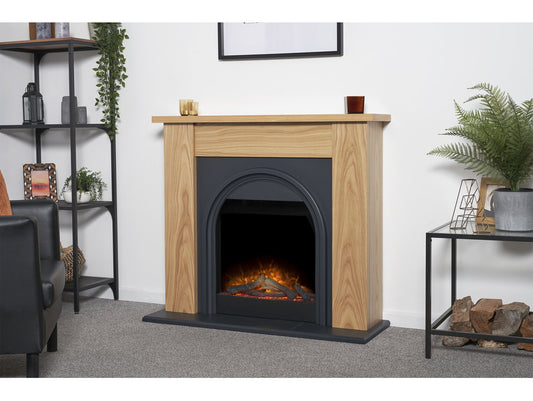 Burlington Electric Fireplace Suite in Oak & Charcoal Grey, 44 Inch