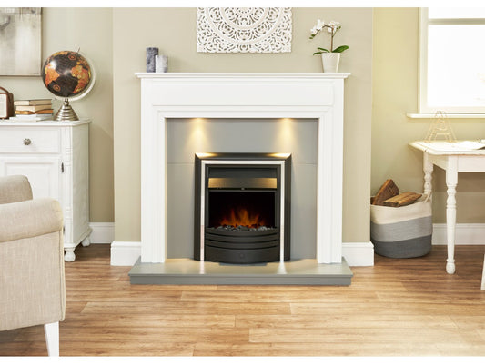 Honley Fireplace in Pure White & Grey with Cambridge 6-in-1 Electric Fire in Black, 48 Inch