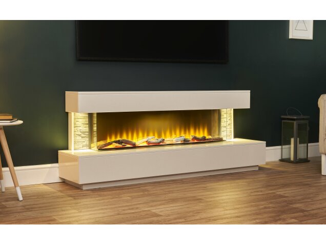 Aspen White Marble & Slate Fireplace Suite with Downlights, 69 Inch - MADE TO ORDER