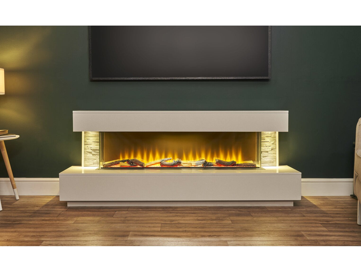 Aspen White Marble & Slate Fireplace Suite with Downlights, 69 Inch - MADE TO ORDER